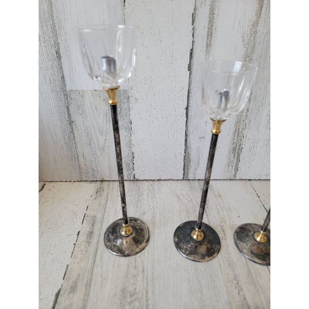 Landes crystal Italy brass candle holder set home decor - Picture 2 of 10
